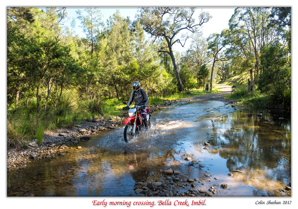 Bella Creek crossing on a CRF300 Honda.